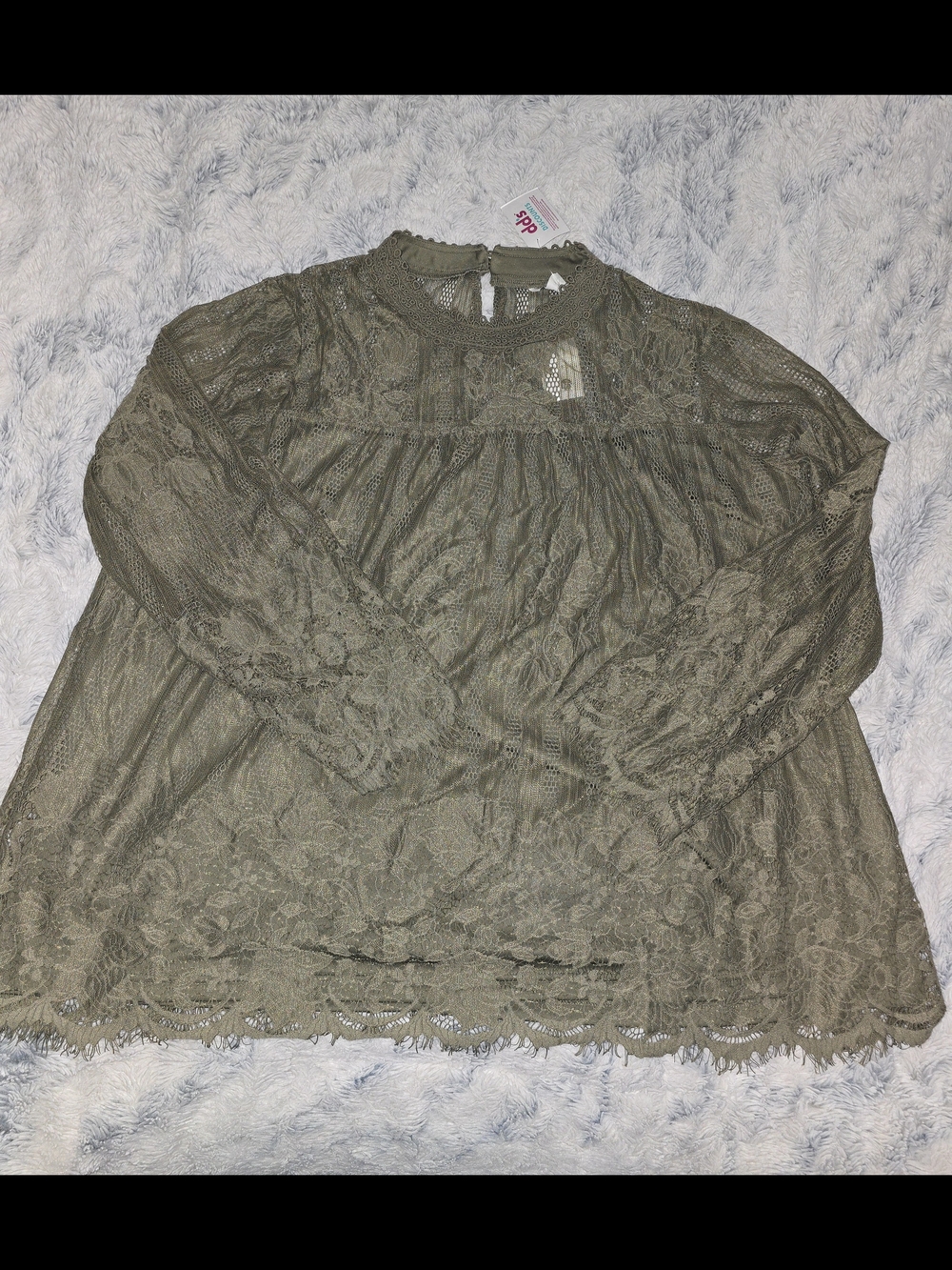 Lace Peasant Blouse in Olive Green - Women's Plus Size Top - NWT